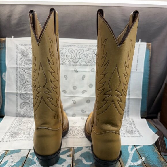 Vtg Justin Mule Hide Tan Western Work Cowboy Boots Mens 7.5D USA Made Cushioned - Picture 6 of 11